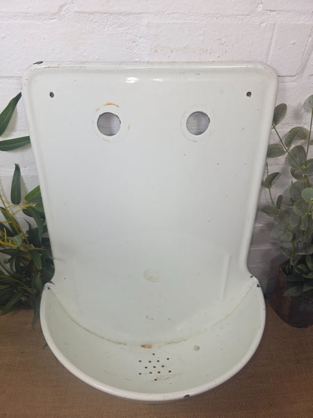 Old Vintage European French Enamel Metal Garden Water Fountain Wall Sink Planter