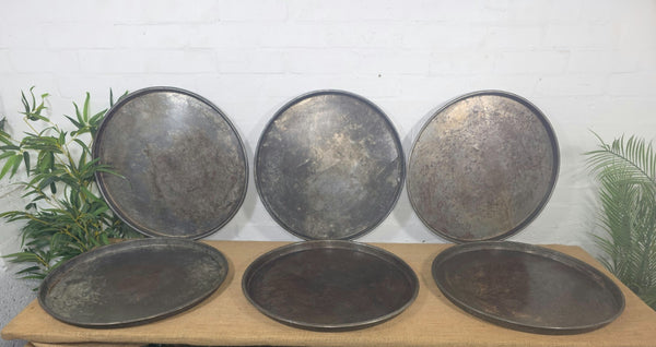 Large Round Industrial Vintage Rustic Zinc Galvanised Metal Serving Drinks Tray