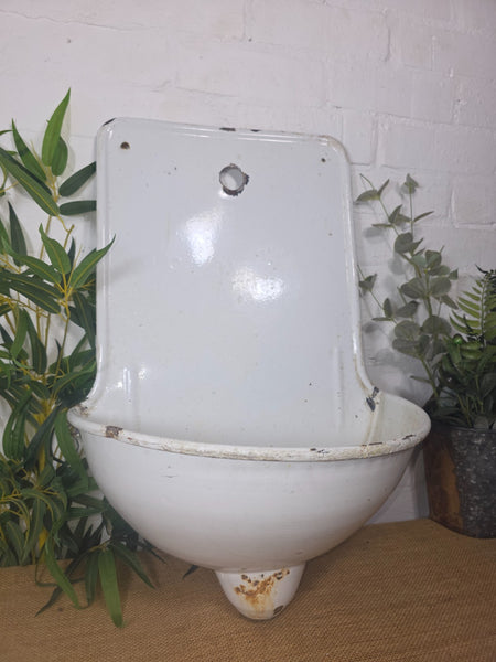 Old Vintage European French Enamel Metal Garden Water Fountain Wall Sink Planter
