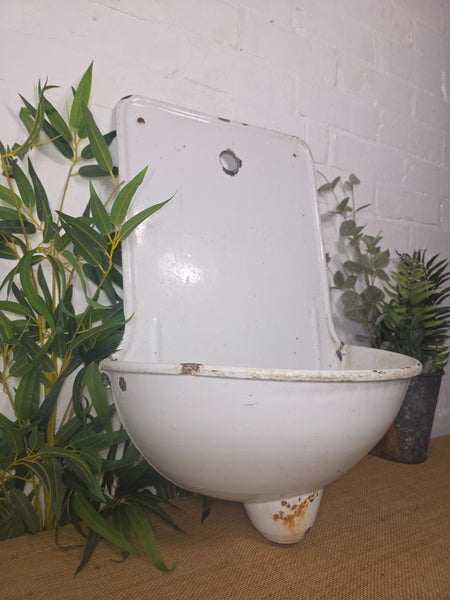 Old Vintage European French Enamel Metal Garden Water Fountain Wall Sink Planter