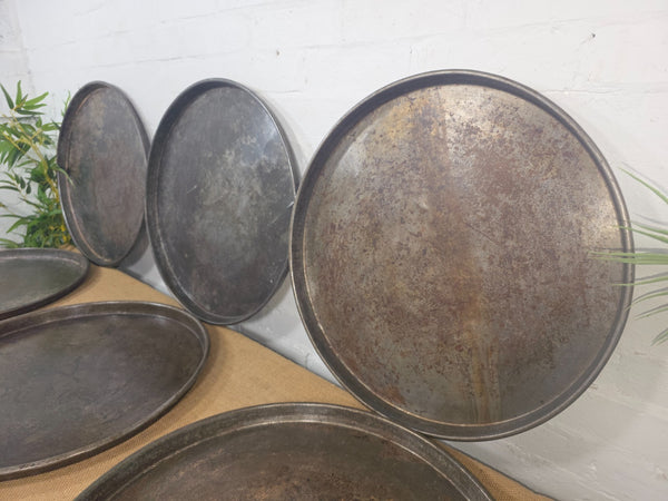 Large Round Industrial Vintage Rustic Zinc Galvanised Metal Serving Drinks Tray