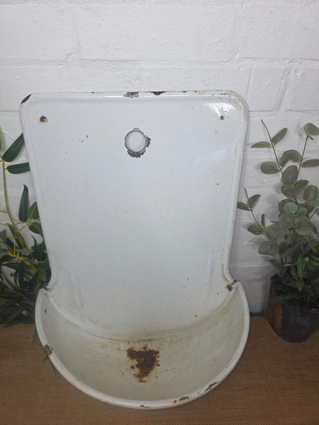 Old Vintage European French Enamel Metal Garden Water Fountain Wall Sink Planter
