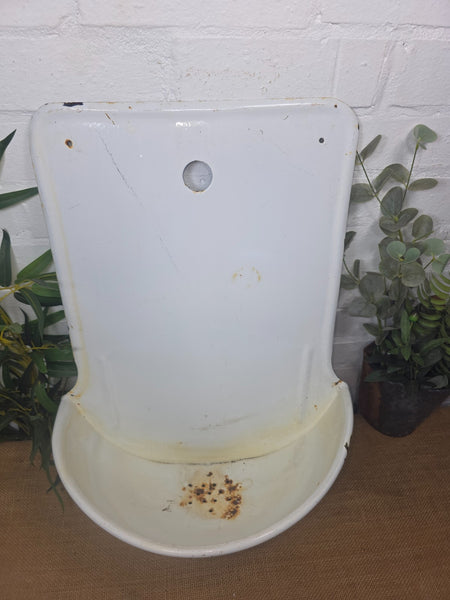 Old Vintage European French Enamel Metal Garden Water Fountain Wall Sink Planter