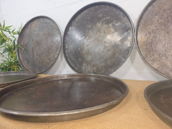 Large Round Industrial Vintage Rustic Zinc Galvanised Metal Serving Drinks Tray