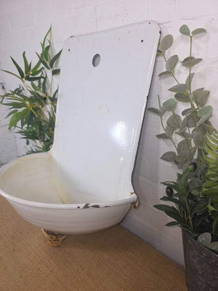 Old Vintage European French Enamel Metal Garden Water Fountain Wall Sink Planter