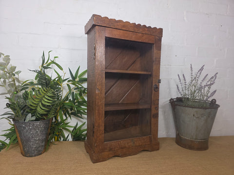 Vintage Indian Colonial Wooden Glazed Shop Display Bathroom Kitchen Wall Cabinet