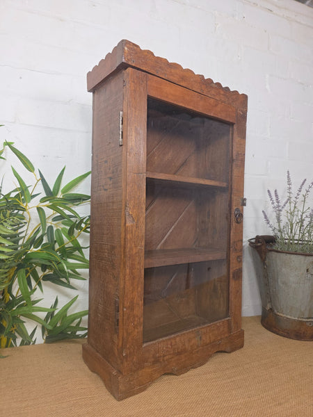 Vintage Indian Colonial Wooden Glazed Shop Display Bathroom Kitchen Wall Cabinet