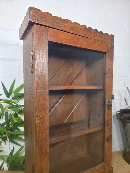 Vintage Indian Colonial Wooden Glazed Shop Display Bathroom Kitchen Wall Cabinet