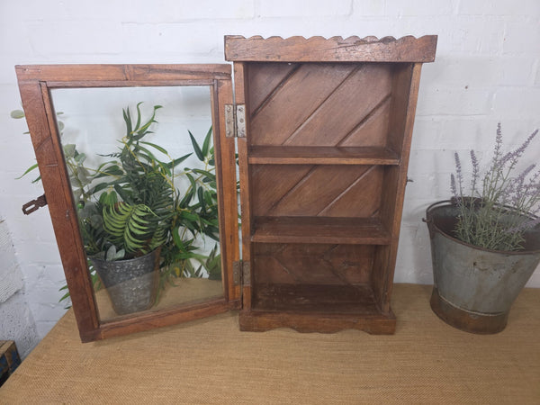 Vintage Indian Colonial Wooden Glazed Shop Display Bathroom Kitchen Wall Cabinet