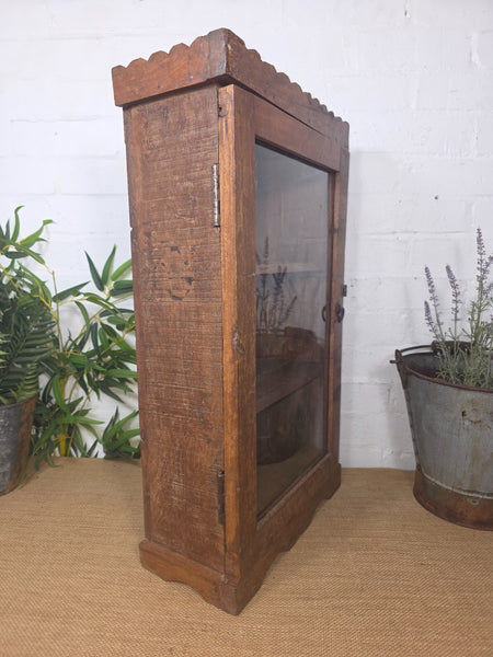 Vintage Indian Colonial Wooden Glazed Shop Display Bathroom Kitchen Wall Cabinet