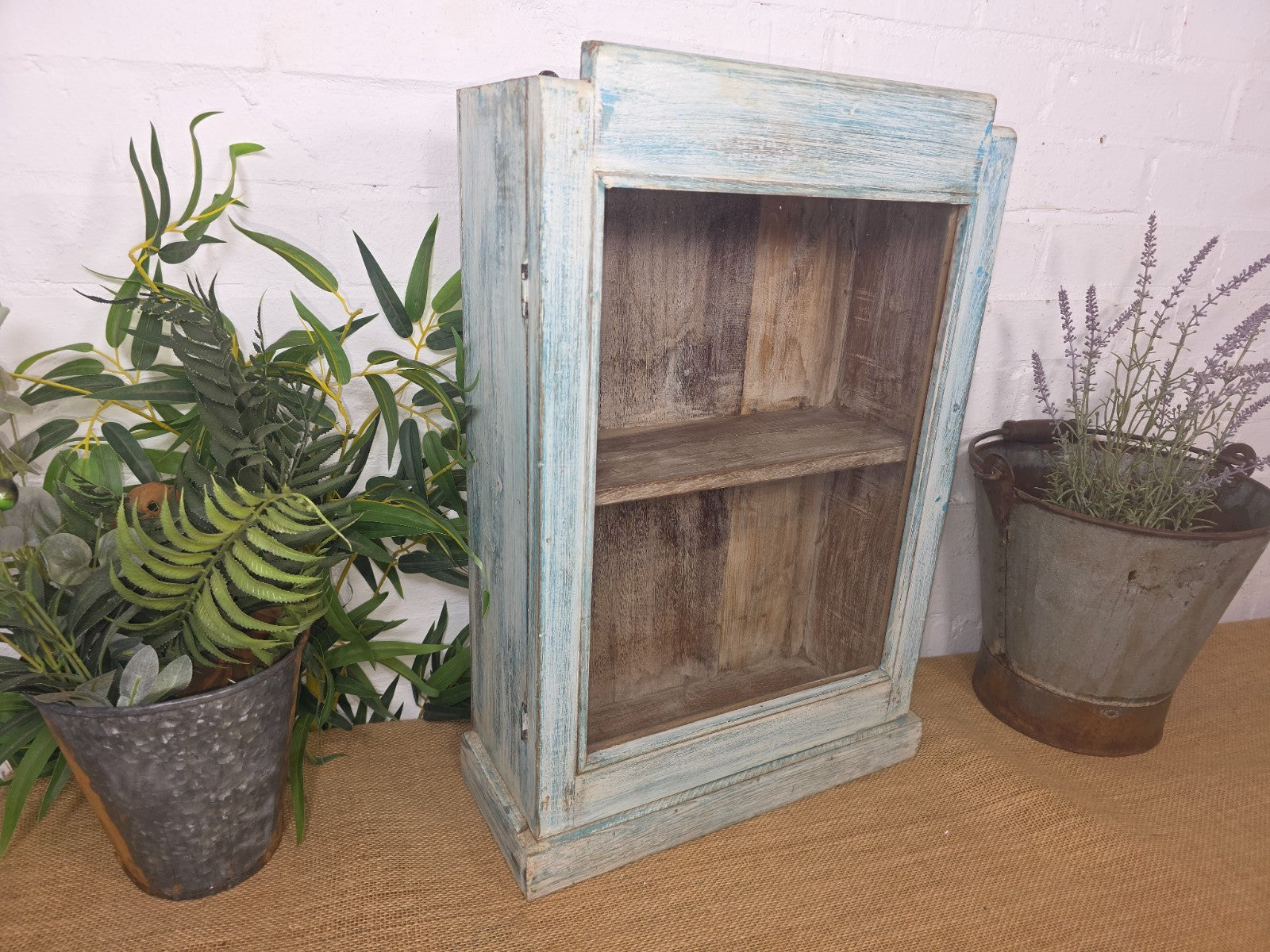Vintage Indian Wooden Glazed Display Hallway Kitchen Wall Cabinet Key Spice Rack