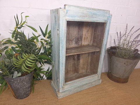 Vintage Indian Wooden Glazed Display Hallway Kitchen Wall Cabinet Key Spice Rack