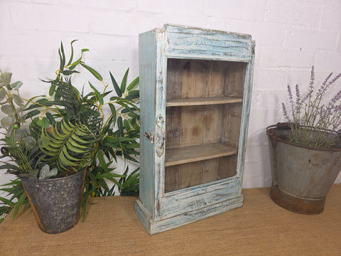 Vintage Indian Wooden Glazed Display Hallway Kitchen Wall Cabinet Key Spice Rack