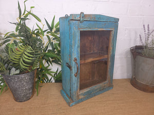 Vintage Indian Wooden Glazed Display Hallway Kitchen Wall Cabinet Key Spice Rack