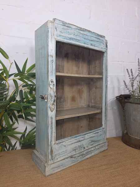 Vintage Indian Wooden Glazed Display Hallway Kitchen Wall Cabinet Key Spice Rack