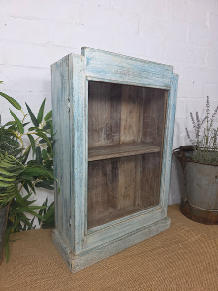 Vintage Indian Wooden Glazed Display Hallway Kitchen Wall Cabinet Key Spice Rack