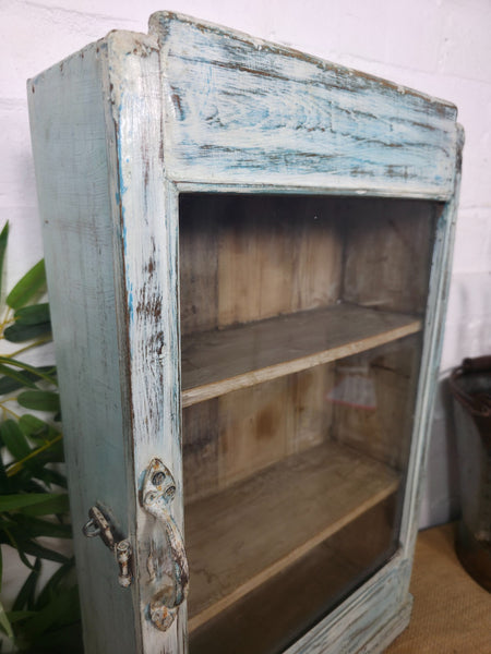 Vintage Indian Wooden Glazed Display Hallway Kitchen Wall Cabinet Key Spice Rack