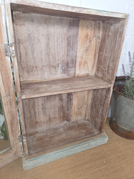 Vintage Indian Wooden Glazed Display Hallway Kitchen Wall Cabinet Key Spice Rack