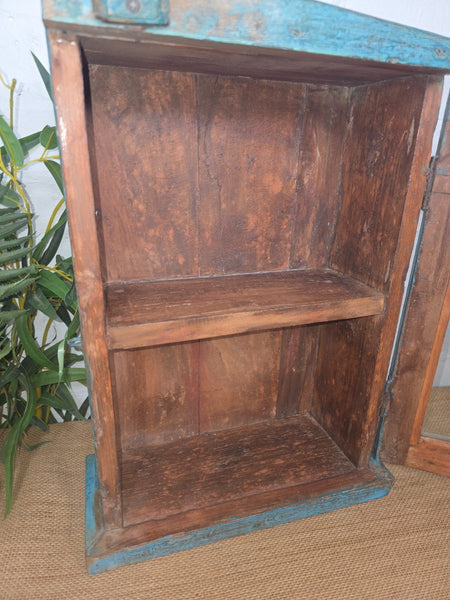 Vintage Indian Wooden Glazed Display Hallway Kitchen Wall Cabinet Key Spice Rack