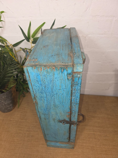 Vintage Indian Wooden Glazed Display Hallway Kitchen Wall Cabinet Key Spice Rack