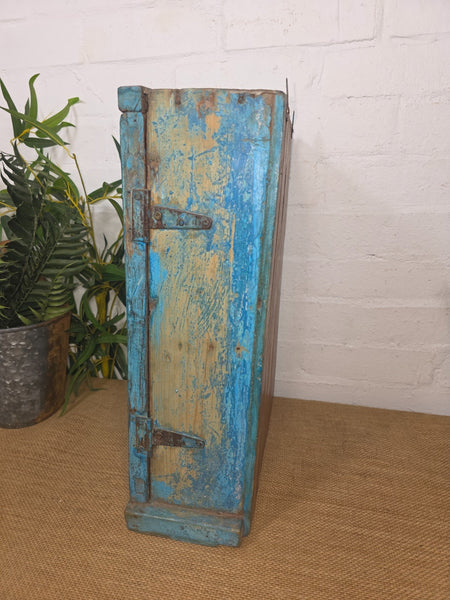 Vintage Indian Wooden Glazed Display Hallway Kitchen Wall Cabinet Key Spice Rack
