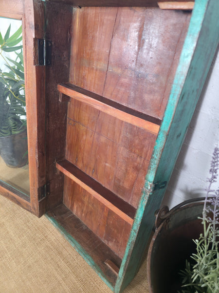 Vintage Indian Wooden Glazed Display Hallway Kitchen Wall Cabinet Key Spice Rack