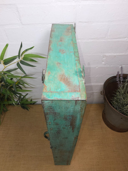 Vintage Indian Wooden Glazed Display Hallway Kitchen Wall Cabinet Key Spice Rack