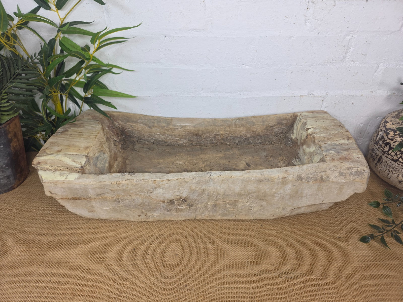 Vintage Rustic Wabi Sabi Carved Dugout Solid Wooden Trough Table Centrepiece