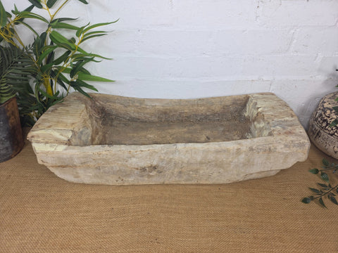 Vintage Rustic Wabi Sabi Carved Dugout Solid Wooden Trough Table Centrepiece