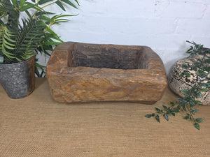 Vintage Rustic Wabi Sabi Carved Dugout Solid Wooden Trough Table Centrepiece