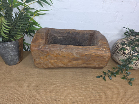 Vintage Rustic Wabi Sabi Carved Dugout Solid Wooden Trough Table Centrepiece