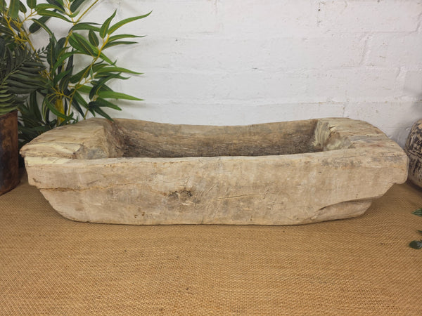 Vintage Rustic Wabi Sabi Carved Dugout Solid Wooden Trough Table Centrepiece