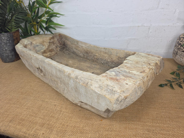 Vintage Rustic Wabi Sabi Carved Dugout Solid Wooden Trough Table Centrepiece