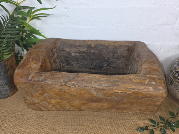 Vintage Rustic Wabi Sabi Carved Dugout Solid Wooden Trough Table Centrepiece