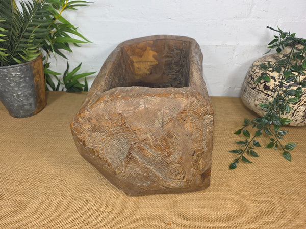 Vintage Rustic Wabi Sabi Carved Dugout Solid Wooden Trough Table Centrepiece