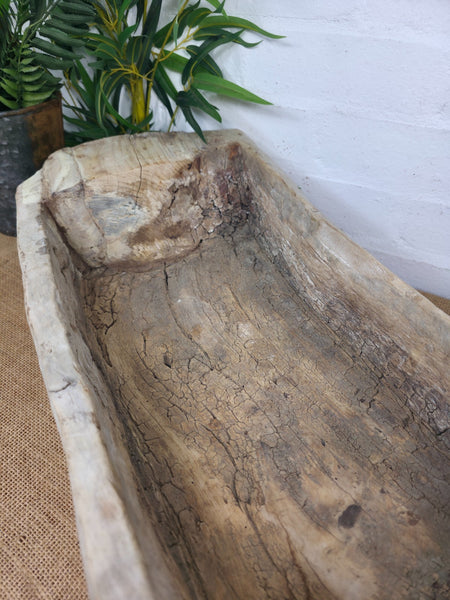Vintage Rustic Wabi Sabi Carved Dugout Solid Wooden Trough Table Centrepiece
