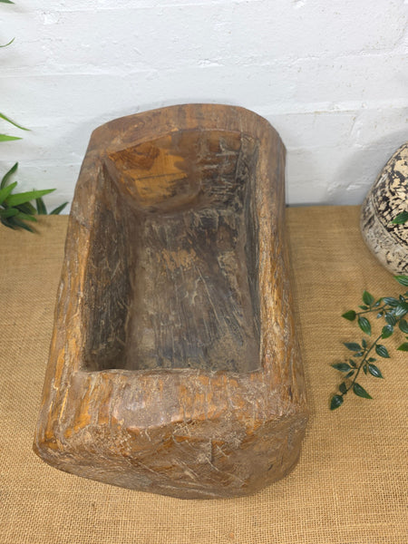 Vintage Rustic Wabi Sabi Carved Dugout Solid Wooden Trough Table Centrepiece