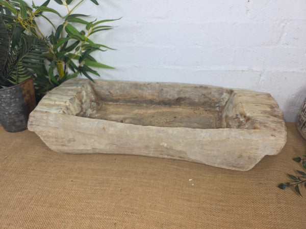 Vintage Rustic Wabi Sabi Carved Dugout Solid Wooden Trough Table Centrepiece