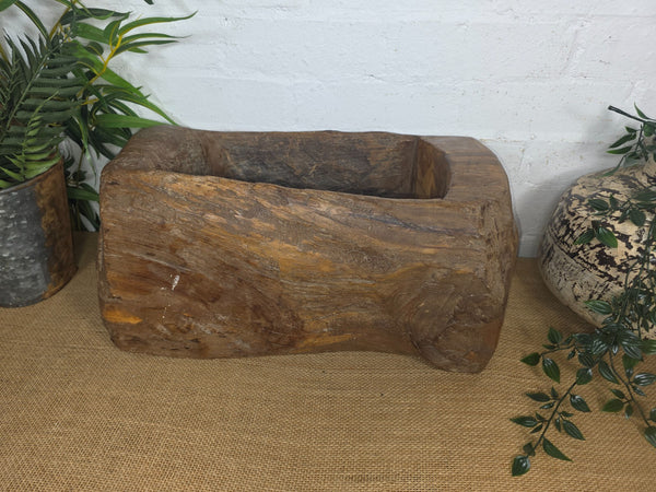 Vintage Rustic Wabi Sabi Carved Dugout Solid Wooden Trough Table Centrepiece