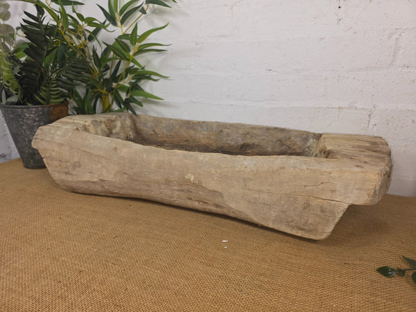 Vintage Rustic Wabi Sabi Carved Dugout Solid Wooden Trough Table Centrepiece