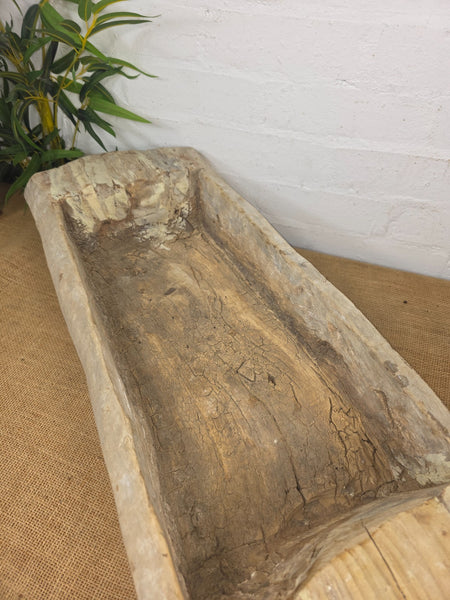 Vintage Rustic Wabi Sabi Carved Dugout Solid Wooden Trough Table Centrepiece