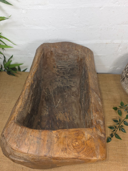 Vintage Rustic Wabi Sabi Carved Dugout Solid Wooden Trough Table Centrepiece