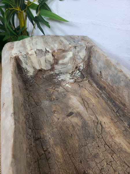 Vintage Rustic Wabi Sabi Carved Dugout Solid Wooden Trough Table Centrepiece
