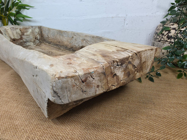 Vintage Rustic Wabi Sabi Carved Dugout Solid Wooden Trough Table Centrepiece