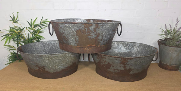 Vintage Reclaimed Galvanised Oval Trough Garden Planter Tub Ice Bucket Bath