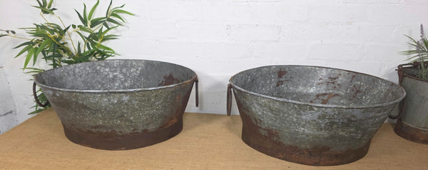 Vintage Reclaimed Galvanised Oval Trough Garden Planter Tub Ice Bucket Bath