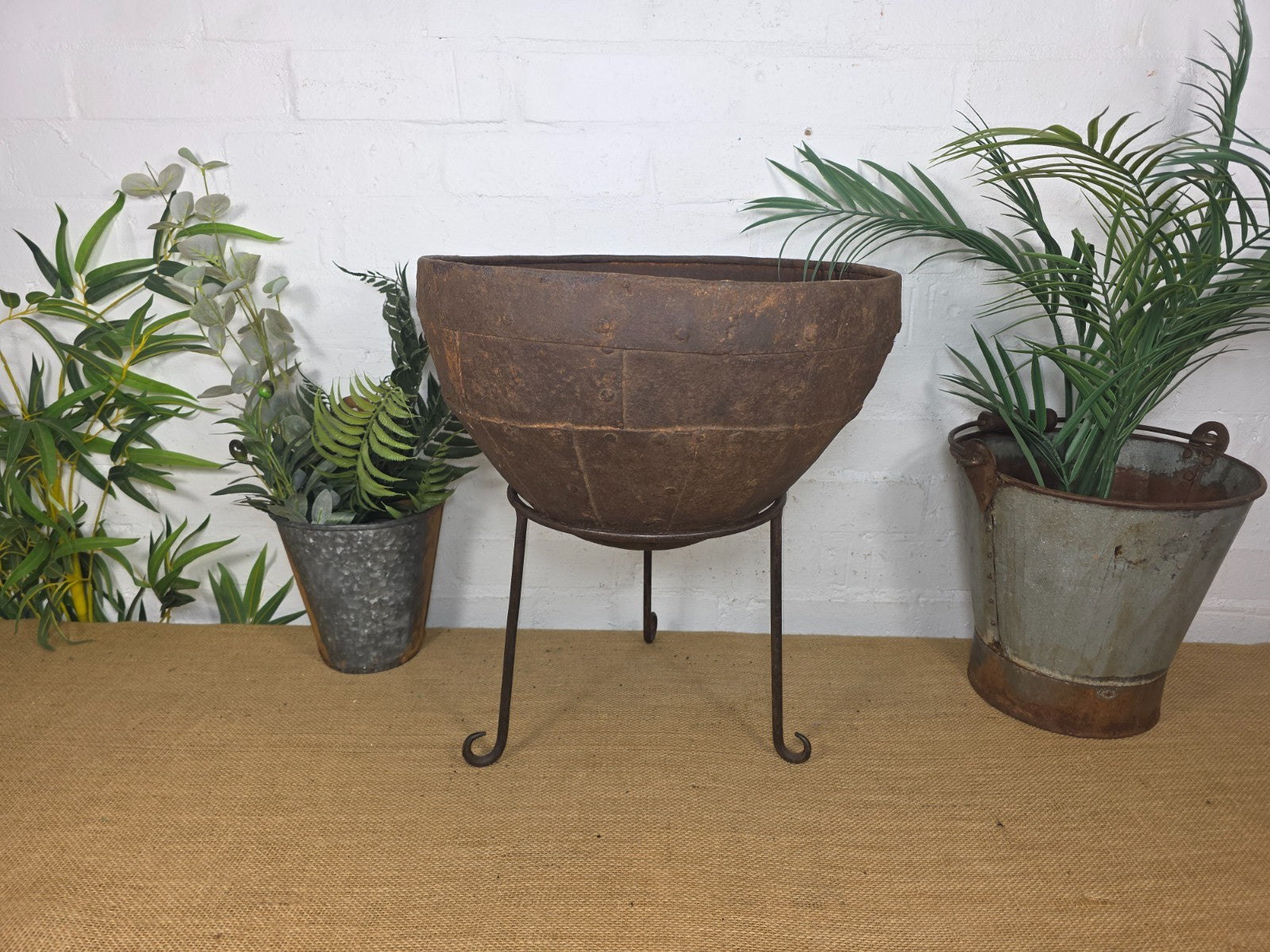 Large Heavy Duty Riveted Iron Indian Kadai Fire Pit Garden Planter Drinks Cooler