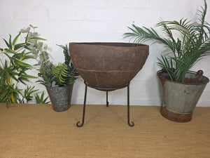 Large Heavy Duty Riveted Iron Indian Kadai Fire Pit Garden Planter Drinks Cooler