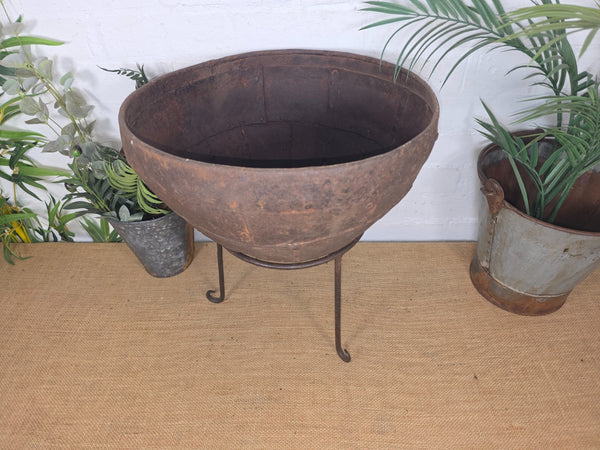 Large Heavy Duty Riveted Iron Indian Kadai Fire Pit Garden Planter Drinks Cooler