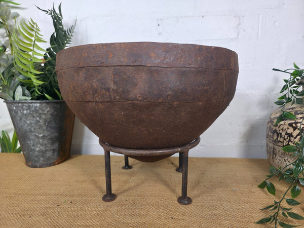Large Heavy Duty Riveted Iron Indian Kadai Fire Pit Garden Planter Drinks Cooler